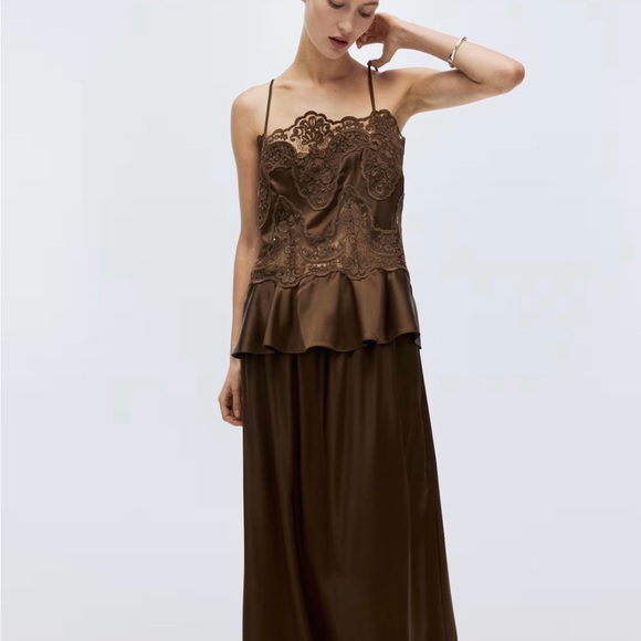 H&M Edition Brown Lace-Detail Satin Camisole Top. Large. NWT 1333829001 - Picture 3 of 7